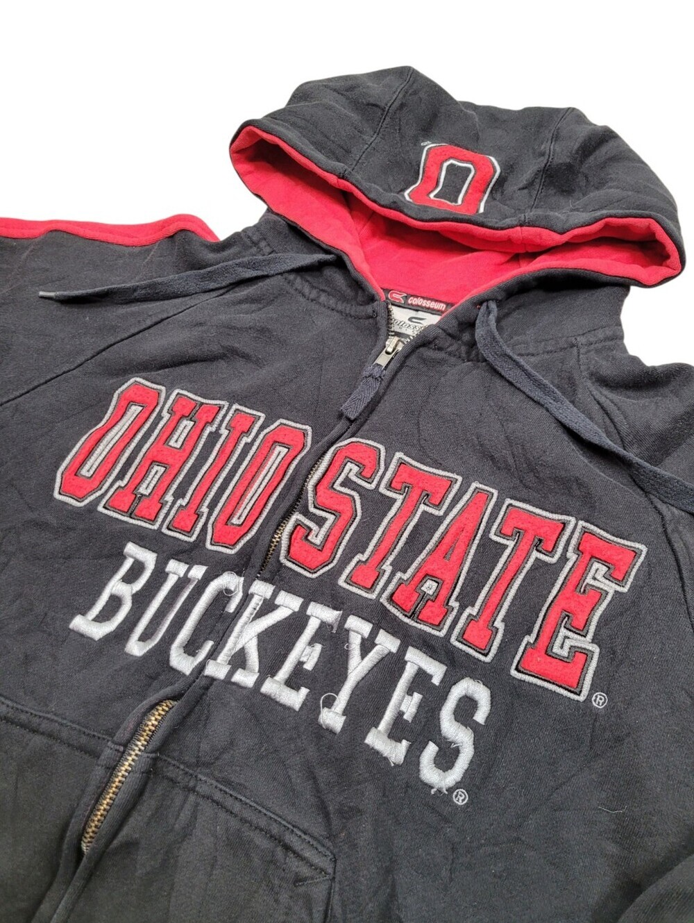 Vintage Ohio State Buckeyes Black & Red Classic Logo Zip Up Hoodie Top Size: M